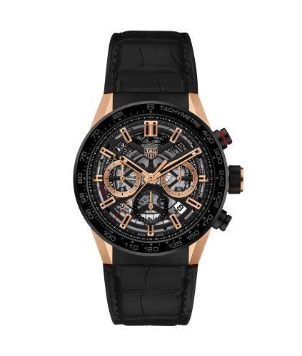 TAG Heuer Carrera Calibre Heuer 02 43 Rose Gold / Black Ceramic / Skeleton Alligator